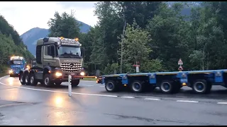 Trafotransport Teil 1: Über 2500 PS Mercedes-Benz Power am Brünigpass!