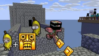 Monster School : Banana Cat +Temple Run Challenge - Minecraft Animation