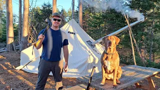 Hot Tent Camping with Wood Burning Stove | Cool Temperatures & Winter Prep