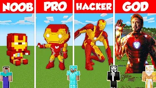 IRON MAN STATUE BUILD CHALLENGE - Minecraft Battle: NOOB vs PRO vs HACKER vs GOD / Animation