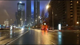 Moscow road trip timelapse: from Luzhniki to Moscow-city at night after heavy snow