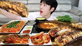 MUKBANG ASMR | FIRE NOODLES & Giant Pork belly, Egg custard, Kimchi ! EATING KOREAN FOODS