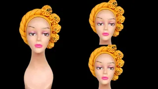 Diy pleated v shaped turban cap with twisted frame and rose design