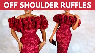 OFF SHOULDER RUFFLES DRESS TUTORIAL | How To Make Off Shoulder  Exaggerated Organza Ruffles | Silem