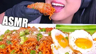 ASMR FIRE NOODLE KIMCHI WRAP & FRIED EGGS  김치쌈 *BIG BITES*  (No Talking) Eating Sounds | ASMR Phan