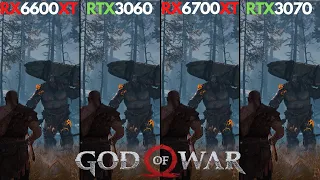God of War | 6600 XT vs. RTX 3060 & 6700 XT vs. RTX 3070 | 1080p + 1440p | DLSS vs. FSR