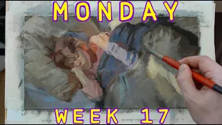 Monday, Week 17: 7:33 am - One Brush Challenge, Oil on Linen (04/05/2020)