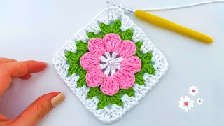 BEAUTIFUL CROCHET SQUARE WITH FLOWER IN RELIEF