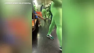 Bizarre Attack: Women in neon-green bodysuits caught on camera in New York City attack #shorts