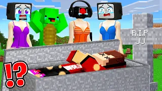 JJ Sad Story with TV GIRL in Village! Mikey Tru to SAVE Camera WOMAN in Minecraft! - Maizen