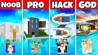 Minecraft: FAMILY HIGH TECH WATER HOUSE BUILD CHALLENGE - NOOB vs PRO vs HACKER vs GOD in Minecraft