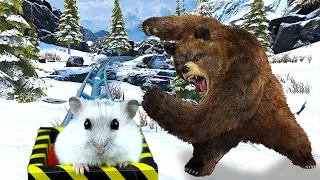 Hamster in Roller Coaster Through a Snowy Forest with Bear
