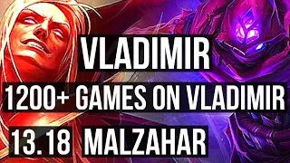 VLADIMIR vs MALZAHAR (MID) | 6/1/6, 1200+ games, 1.3M mastery, Dominating | EUW Diamond | 13.18