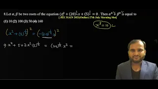 Let α,β be two roots of the equation (x^2+(20)^(1/4)  x+(5)^(1/2  )=0 . Then α^8+β^8 is equal to