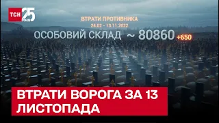 Втрати ворога за 13 листопада: 650 окупантів поповнили ряди "другої армії" того світу