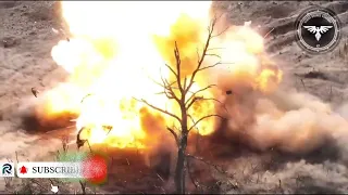Ukraine war footage, Russian Infantry Take Cover Under T-72B3 Tank Which Explode After Drone Strike