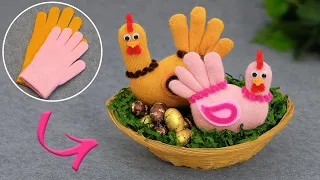 Don’t rush to throw away lone GLOVE🧤Cute CHICKENS made from gloves quickly and easily🐔