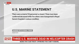 Three confirmed dead after US military helicopter crash near Darwin