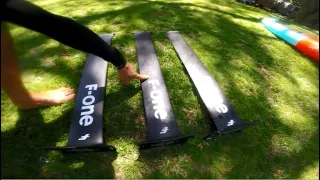 a comparison of the 85cm F-One carbon masts for wing foiling (new HM 14mm, old HM14mm and new 16mm)