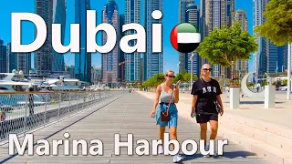 Dubai Marina Harbour to Marina Downtown Walking Tour 4K🇦🇪