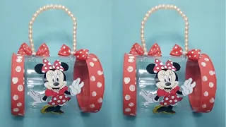 Ideas para vender|Manualidades para Vender|Cartera Minnie mouse con botella de plástico y goma eva