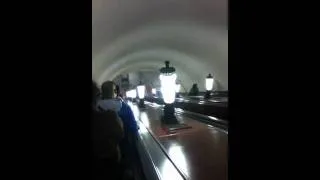 Down on an escalator in Moscow Metro, Paveletskaya station