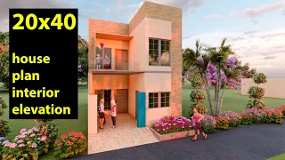 20x40 House plan With Interior-Elevation | 3d animation video of small house plan |