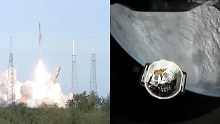 Falcon 9 launches CRS-14 & Dragon spacecraft solar array deployment