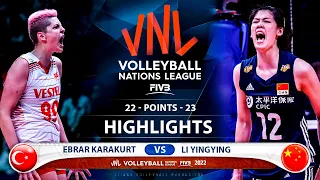 Ebrar Karakurt vs Li Yingying | Turkey vs China | Highlights | Women's VNL 2022 ( HD )