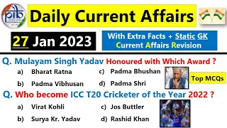 27 January 2023 Current Affairs | हिंदी + Eng | Daily Current Affairs | Padma Awards 2023 | Staticgk