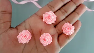 Diy / Cute Mini Rose / Satin Ribbon Rose flower craft / Ribbon Rose making with Needle