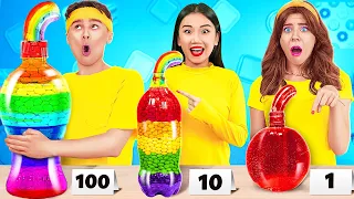 Reto de 100 capas de comida🌈Trucos con botellas de gelatina y recetas arcoíris por 123 GO! Challenge