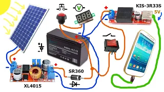 Автономная зарядка для смартфона на солнечной батарее и кислотно-свинцовом аккумуляторе 12V 7А