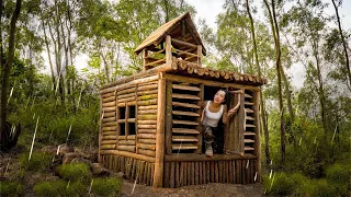 45 Days Build Bushcraft Camp & Survival Shelter - Building a House From Start to Finish