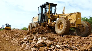 Techniques & Construction Process Of Road Foundation By Heavy Machinery KOMATSU Grader, Road Roller