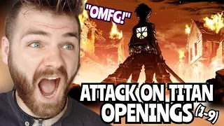 THESE ARE F***ING INSANE!! | "ATTACK ON TITAN Openings (1-9)" | New Anime Fan | REACTION!