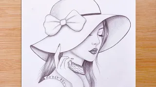 How to draw a girl wearing hat - step by step || Pencil sketch || bir kız nasıl çizilir