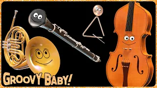 "Orchestral!" – Baby Sensory Music Video – Cheerful Animated Instruments Play Popular Tunes