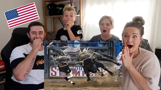 New Zealand Family Reacts to AMERICAN BULL RIDING WRECKS!!