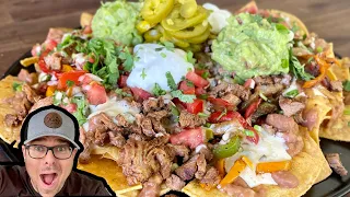 These STEAK FAJITA NACHOS were the BEST NACHOS WE'VE EVER HAD EVER!  Epic Griddle Nachos!