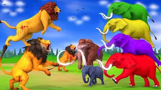 5 Elephants vs 3 Lions Turn into Zombie Lions attack African Elephant Save Woolly Mammoth Elephant