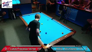 Lukas Fracasso-Verner vs Mortiz Neuhausen for $3k. Race to 11 in 10 Ball call shot.