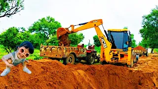 JCB 3dx Backhoe Fully Loading Mud in Tata 2518 Ex Truck and Tata Truck and trailer trolley