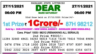 🔴 Lottery Sambad Live 06:00pm 27/11/2021 Day Nagaland State Dear Lottery Result Pdf Download