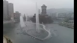 floating music fountain test in guizhou province bijei city day time