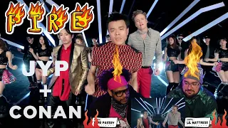 J.Y. Park "Fire" feat. Conan O'Brien & Steven Yeun & Jimin Park MV Reaction