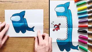 Drawing AMONG US SHARK Surprise Fold For Kids!