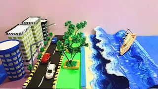 Tsunami model making with cardboard | Natural Disaster model | 3d model of Tsunami