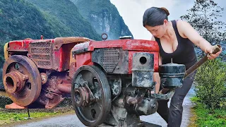 Full process Mechanic Girl repairs, replace and restores D8 diesel engines, genius girl repair