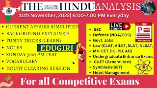 The Hindu Analysis 11th November, 2022 For beginners/Editorial/Vocab CDS/CUET/CLAT/NDA/LLB/SET/SSC